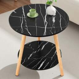 Living and Home 2 Shelf Black Marble Effect Side Table - Size: 50 x 50 x 50cm - Wilko