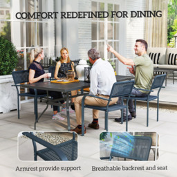 Outsunny Set of 4 Dark Grey Rattan Effect Stackable Garden Chairs - Size: 83 x 55 x 60cm - Wilko - thumbnail 7
