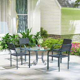 Outsunny Set of 4 Dark Grey Rattan Effect Stackable Garden Chairs - Size: 83 x 55 x 60cm - Wilko - thumbnail 4