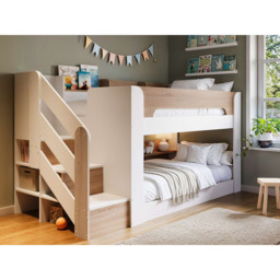 Flair Zeno White and Oak Low Bunk Bed with Staircase and Storage - Size: Single - Wilko - thumbnail 7