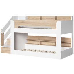 Flair Zeno White and Oak Low Bunk Bed with Staircase and Storage - Size: Single - Wilko - thumbnail 3