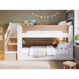 Flair Zeno White and Oak Low Bunk Bed with Staircase and Storage - Size: Single - Wilko - thumbnail 6