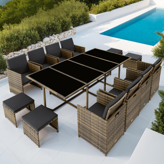 tectake Palma 12 Seater Natural and Dark Grey Garden Dining Set - Brown - Wilko - image 1