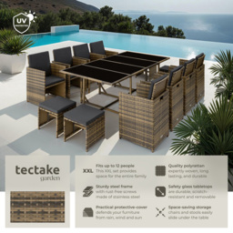 tectake Palma 12 Seater Natural and Dark Grey Garden Dining Set - Brown - Wilko - thumbnail 7