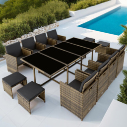 tectake Palma 12 Seater Natural and Dark Grey Garden Dining Set - Brown - Wilko