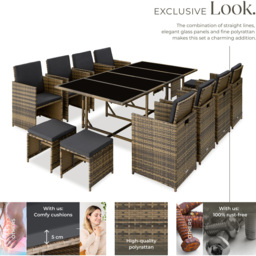 tectake Palma 12 Seater Natural and Dark Grey Garden Dining Set - Brown - Wilko - thumbnail 4