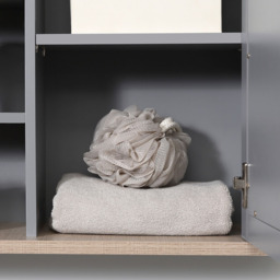 Kleankin Grey and Brown Single Door Mirror Bathroom Cabinet - Size: 60 x 19 x 49cm - Wilko - thumbnail 5