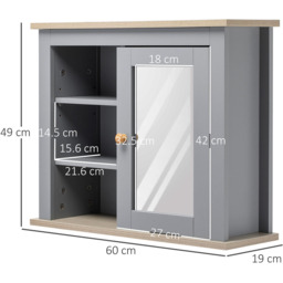Kleankin Grey and Brown Single Door Mirror Bathroom Cabinet - Size: 60 x 19 x 49cm - Wilko - thumbnail 6