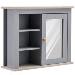 Kleankin Grey and Brown Single Door Mirror Bathroom Cabinet - Size: 60 x 19 x 49cm - Wilko - thumbnail 3