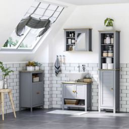 Kleankin Grey and Brown Single Door Mirror Bathroom Cabinet - Size: 60 x 19 x 49cm - Wilko - thumbnail 4