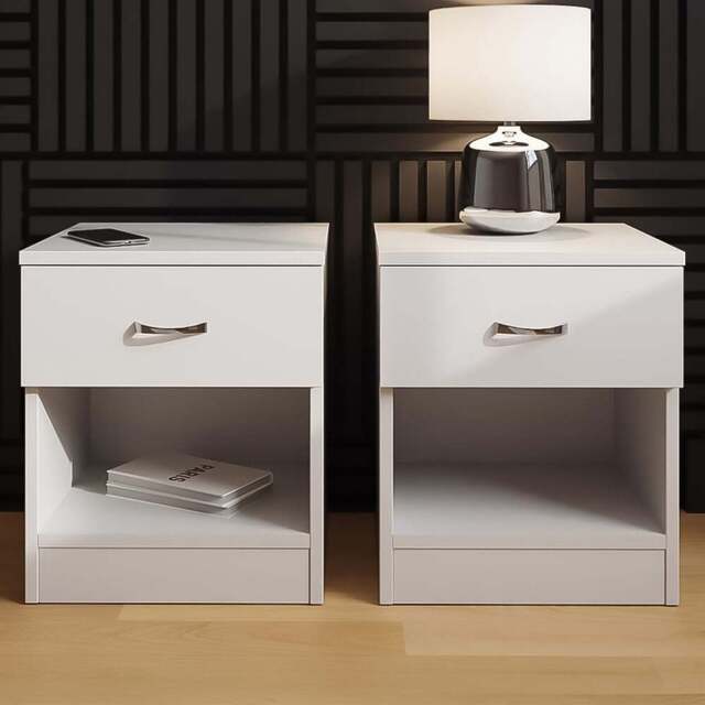 FWStyle Promo Single Drawer White Modern Bedside Table Set of 2 - Wilko - image 1