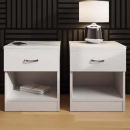 FWStyle Promo Single Drawer White Modern Bedside Table Set of 2 - Wilko - thumbnail 1