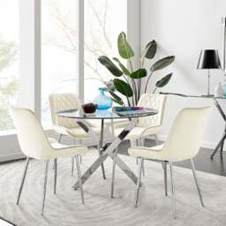 Furniturebox Arona Pesaro 4 Seater Round Dining Set Cream and Chrome - Wilko - thumbnail 1
