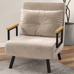 HOMCOM Single Beige Velvet Feel Fabric Convertible Chair Bed - Yellow - Wilko