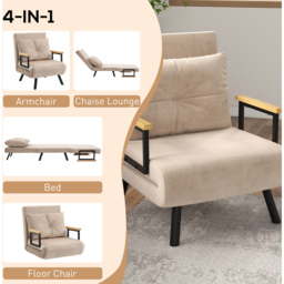HOMCOM Single Beige Velvet Feel Fabric Convertible Chair Bed - Yellow - Wilko - thumbnail 6
