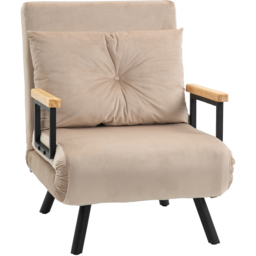 HOMCOM Single Beige Velvet Feel Fabric Convertible Chair Bed - Yellow - Wilko - thumbnail 3