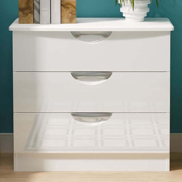 Crowndale Camden 3 Drawer White Gloss and White Chest of Drawers Ready Assembled - White Gloss & White - Wilko - image 1