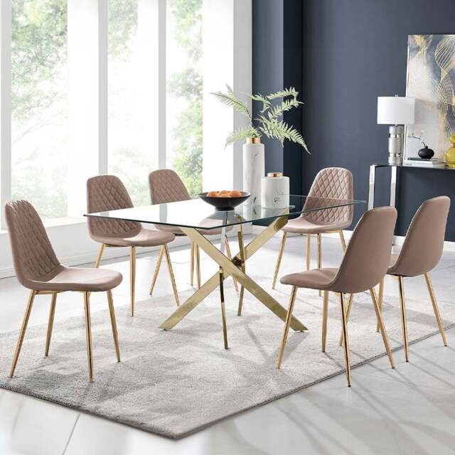 Furniturebox Tavolo Solara 6 Seater Dining Set Cappuccino and Gold - Brown - Wilko - image 1