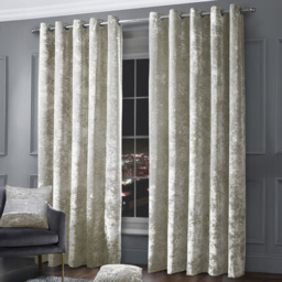 Intimates Natural Plain Crushed Velvet Curtains 168X137cm - Size: W 168 x D 137cm - Cream - Wilko