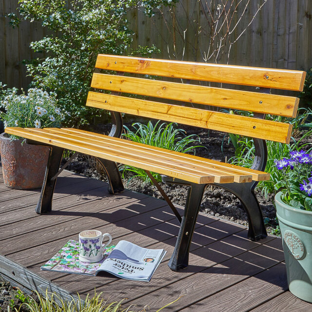 Home Source Clayton 2 Seater Wood and Metal Garden Bench - Size: 70 x 120 x 60cm - Brown - Wilko - image 1