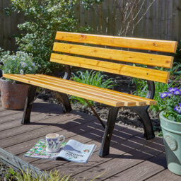 Home Source Clayton 2 Seater Wood and Metal Garden Bench - Size: 70 x 120 x 60cm - Brown - Wilko - thumbnail 1