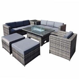 Oseasons Malta 9 Seater Grey Walnut Rattan Rising Firepit Corner Sofa Set with 2 Footstool - Brown - Wilko - thumbnail 4