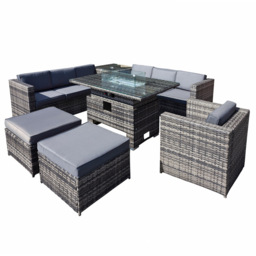 Oseasons Malta 9 Seater Grey Walnut Rattan Rising Firepit Corner Sofa Set with 2 Footstool - Brown - Wilko - thumbnail 3