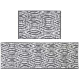 JVL Harmony Eyes Rubber Backed Door Mat and Runner Set - Size: 75 x 50 x 5cm - Grey - Wilko
