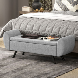 Portland Grey Linen Upholstered Ottoman Storage Bench with Armrest - Size: 44.5 x 30 x 105cm - Dark Grey - Wilko