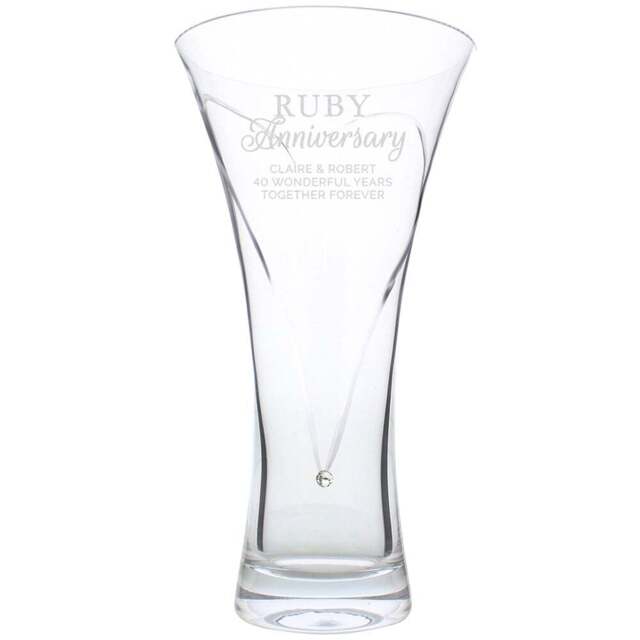 Personalised Memento Personalised Ruby Anniversary Large Hand Cut Heart Vase - Size: 1.4 x 2.5 x 1.4cm - Clear - Wilko - image 1