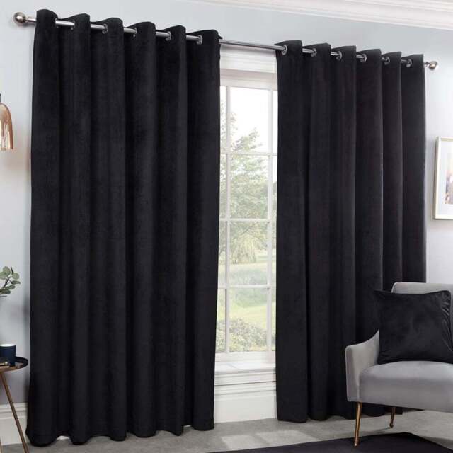 Divante Vermont Black Velvet Blackout Curtains 229cm - Size: W 228 x D 228cm - Wilko - image 1