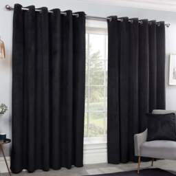 Divante Vermont Black Velvet Blackout Curtains 229cm - Size: W 228 x D 228cm - Wilko