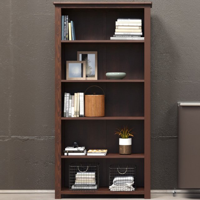 Boston 5 Shelf Dark Lacquer Tall Bookcase - Brown - Wilko - image 1