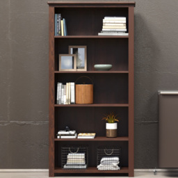 Boston 5 Shelf Dark Lacquer Tall Bookcase - Brown - Wilko