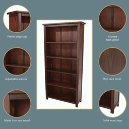 Boston 5 Shelf Dark Lacquer Tall Bookcase - Brown - Wilko - thumbnail 6