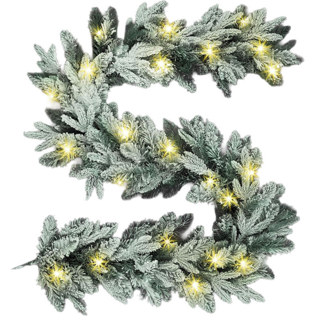 Shatchi Pre-Lit Lapland Fir Snow Flock Christmas Wreath 55cm - Size: 69 x 36 x 69cm - Green - Wilko - image 1