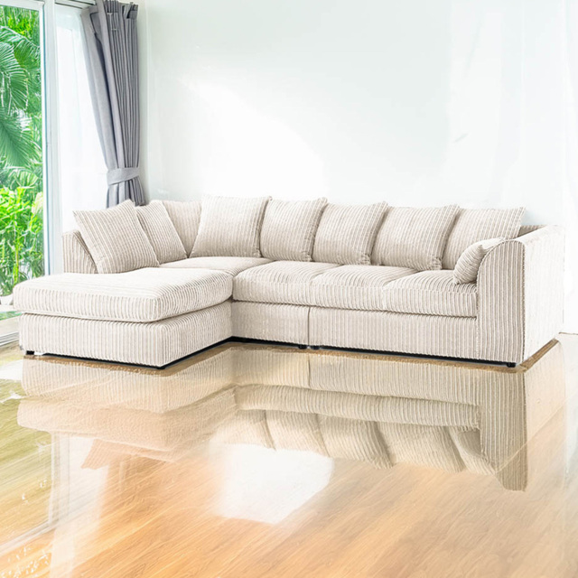 Luxor 4 Seater Cream Jumbo Cord Left Hand Facing Scatter Back L Shaped Corner Sofa Set - Wilko - image 1
