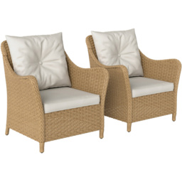 Outsunny Set of 2 Beige Cushioned PE Rattan Garden Chair - Size: 85 x 75 x 70cm - Wilko - thumbnail 3