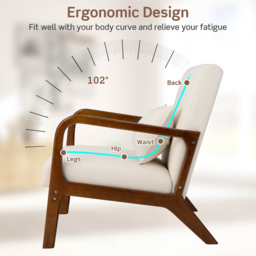 Costway Beige Accent Chair with Lumbar Pillow - Size: Single - Cream - Wilko - thumbnail 6