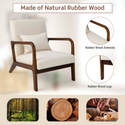 Costway Beige Accent Chair with Lumbar Pillow - Size: Single - Cream - Wilko - thumbnail 7