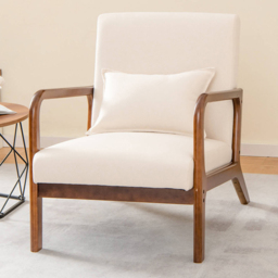 Costway Beige Accent Chair with Lumbar Pillow - Size: Single - Cream - Wilko