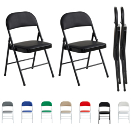 Set of 2 Black Padded Folding Metal Dining Chairs - MCC - Wilko - thumbnail 3
