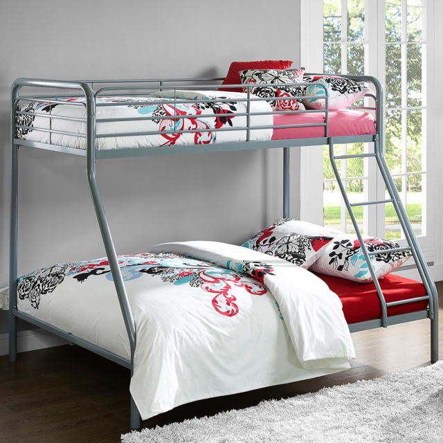 Dorel Single with Double Grey Metal Bunk Bed - Size: Single + Double - Silver/Grey - Wilko - image 1