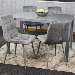 Kosy Koala 4 Seater Glass and Velvet Dining Set Grey - Portland - Wilko