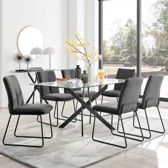 Furniturebox Tavolo Harley 6 Seater Glass Dining Set Dark Grey - Wilko - image 1