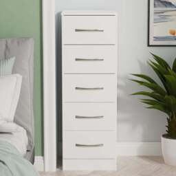 Crowndale Avon 5 Drawer White Matt Tall Bedside Cabinet Ready Assembled - Wilko - thumbnail 1