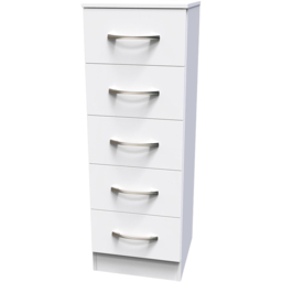 Crowndale Avon 5 Drawer White Matt Tall Bedside Cabinet Ready Assembled - Wilko - thumbnail 3