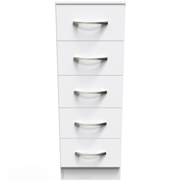 Crowndale Avon 5 Drawer White Matt Tall Bedside Cabinet Ready Assembled - Wilko - thumbnail 4