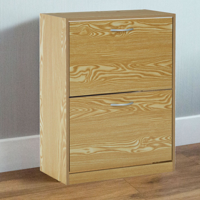 Premier Housewares 2 Tier Light Brown Shoe Cabinet - Size: 60 x 24 x 81cm - Wilko - image 1