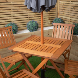 Samuel Alexander 4 Seater Wooden Square Foldable Dining Set with Grey Parasol and Base - Brown - Wilko - thumbnail 4